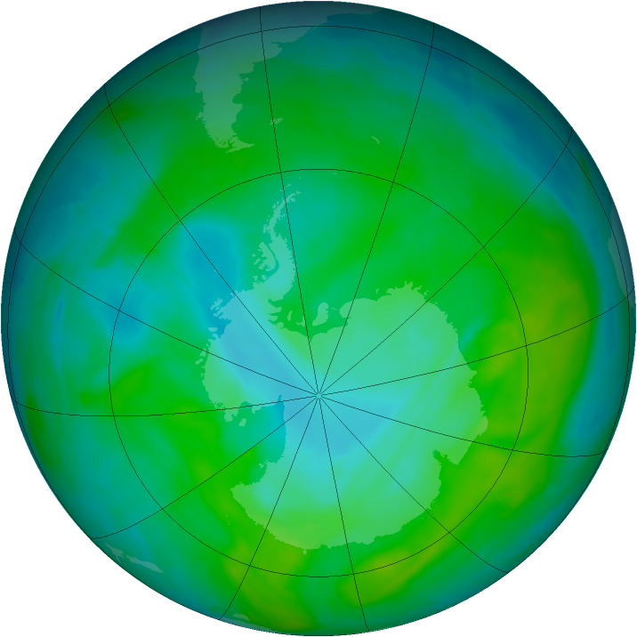 Antarctic ozone map for 25 December 2014